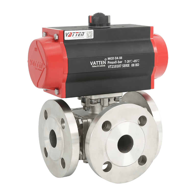 Pneumatický trojcestný guľový ventil